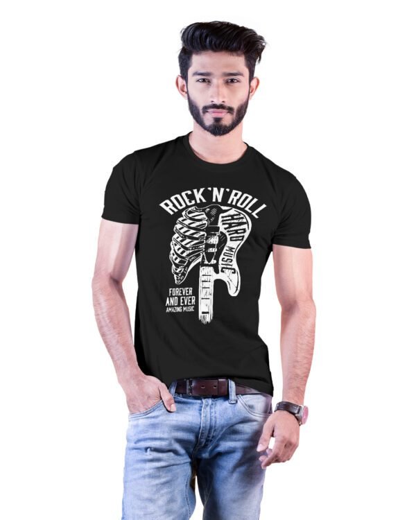 Rock n Roll Graphic Printed Front Printed Cotton Black T-Shirt