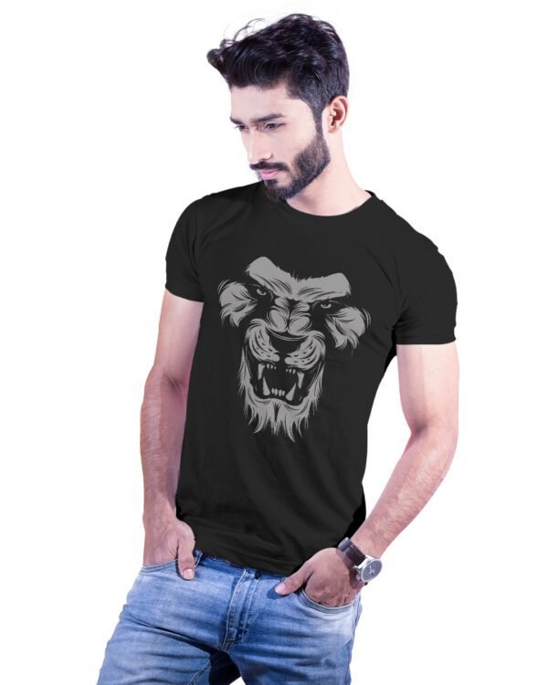 Tiger Graphic Printed Front Printed Cotton Black T-Shirt